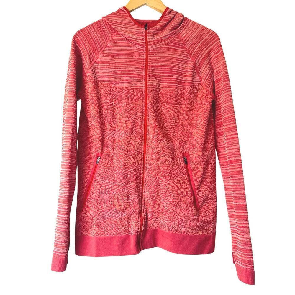 Title Nine Full Zip Hooded Running Workout Jacket Size L Red Stripe *Euc